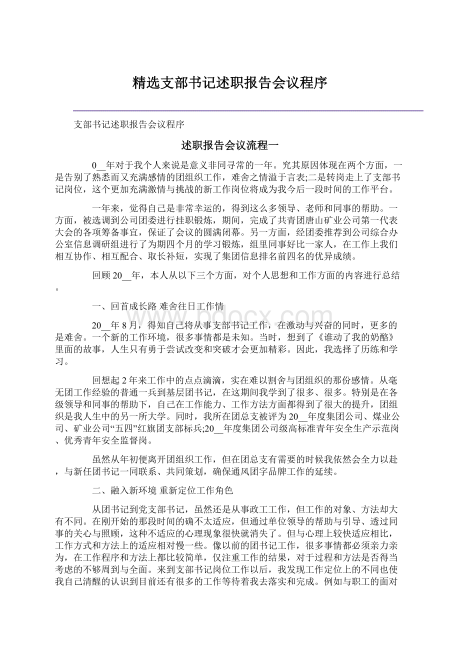 精选支部书记述职报告会议程序.docx_第1页