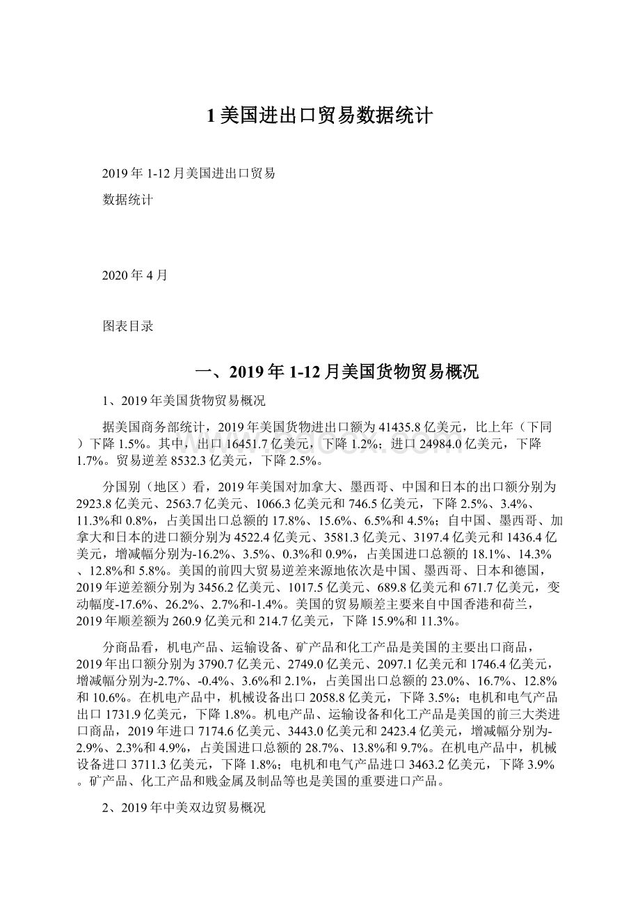 1美国进出口贸易数据统计Word格式文档下载.docx_第1页