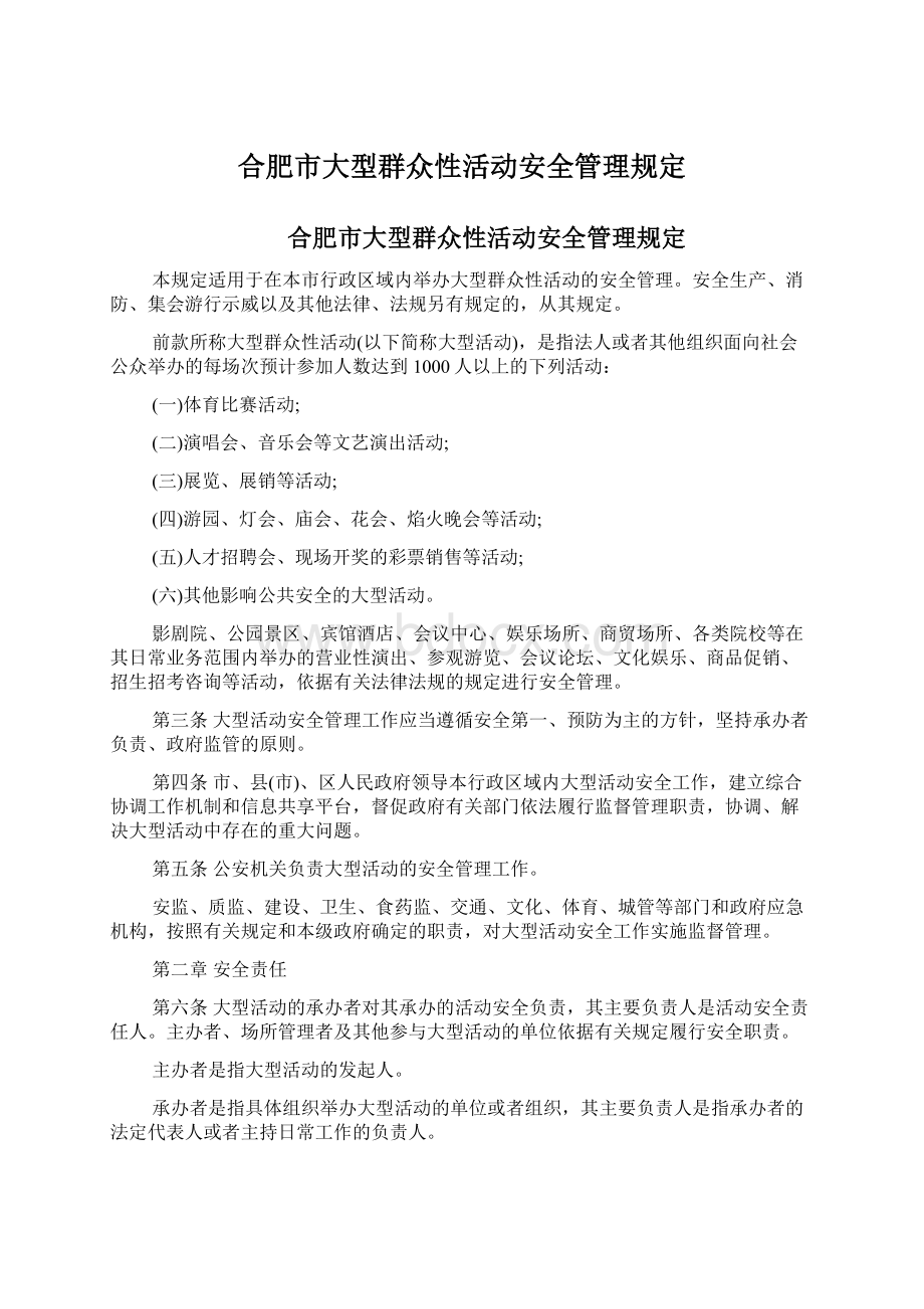 合肥市大型群众性活动安全管理规定Word格式.docx