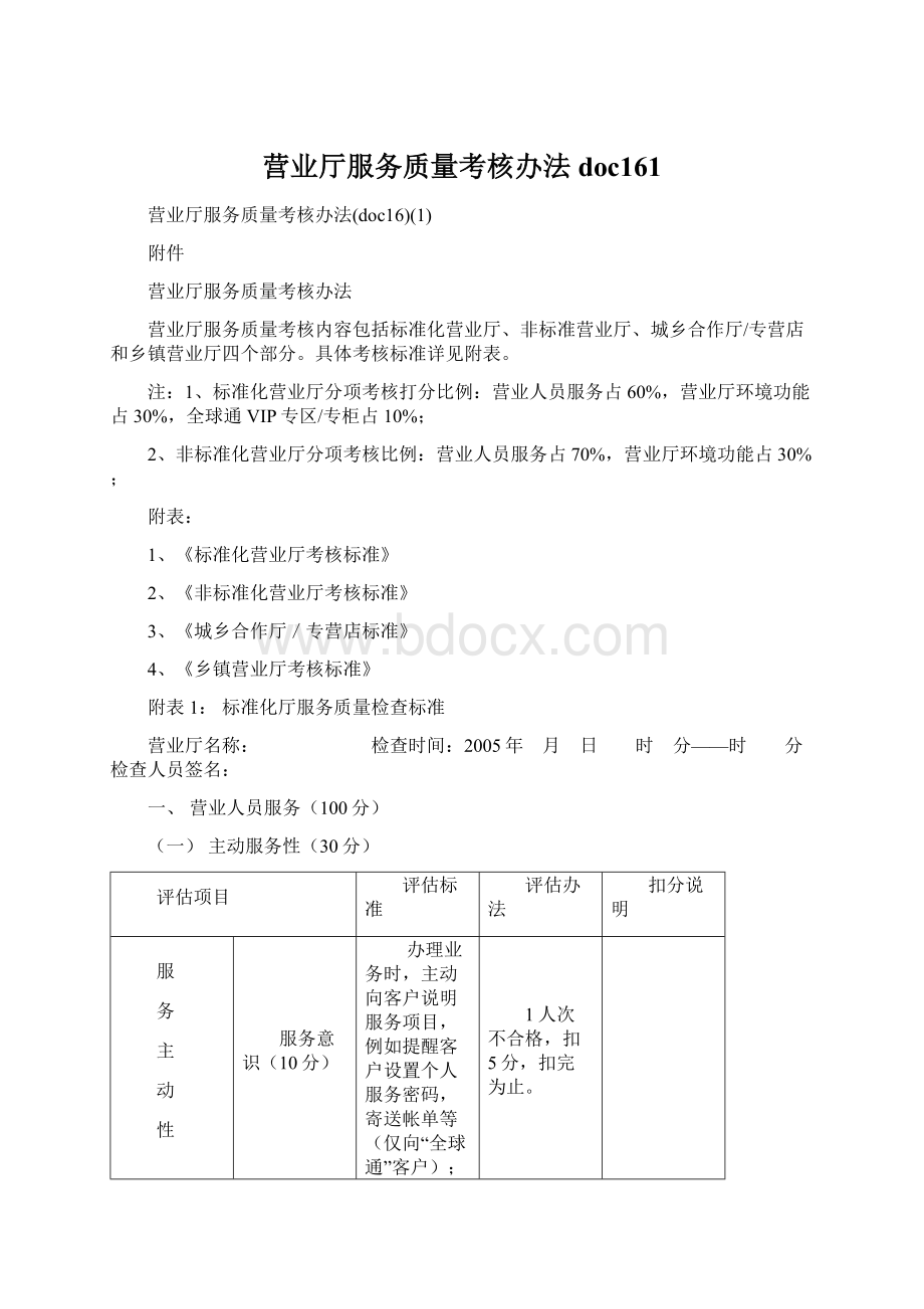 营业厅服务质量考核办法doc161Word格式文档下载.docx