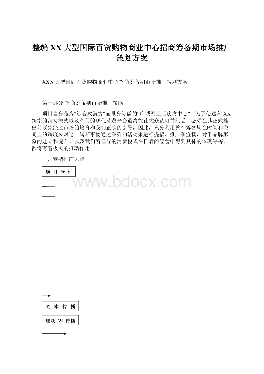 整编XX大型国际百货购物商业中心招商筹备期市场推广策划方案文档格式.docx