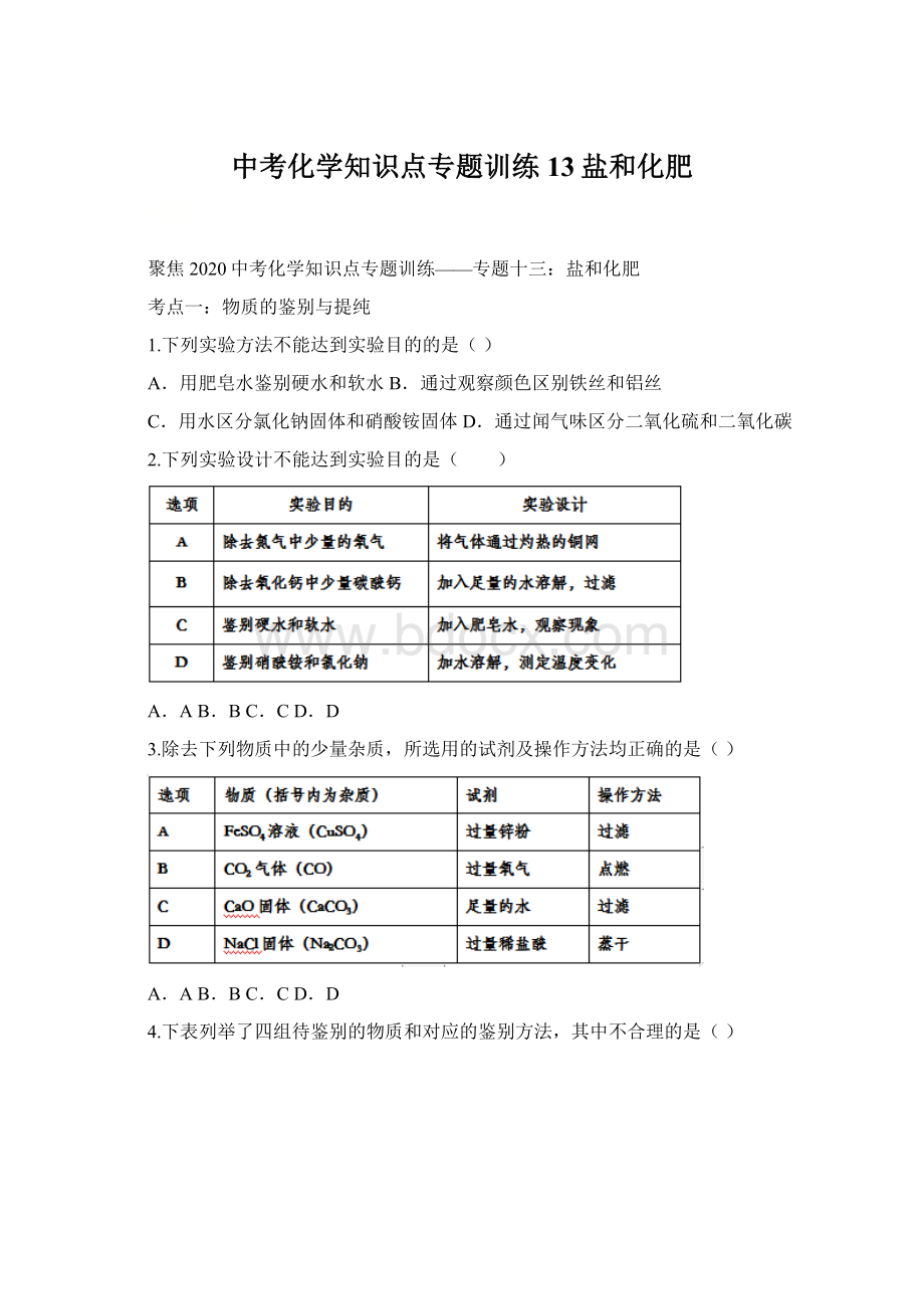 中考化学知识点专题训练13盐和化肥Word格式文档下载.docx