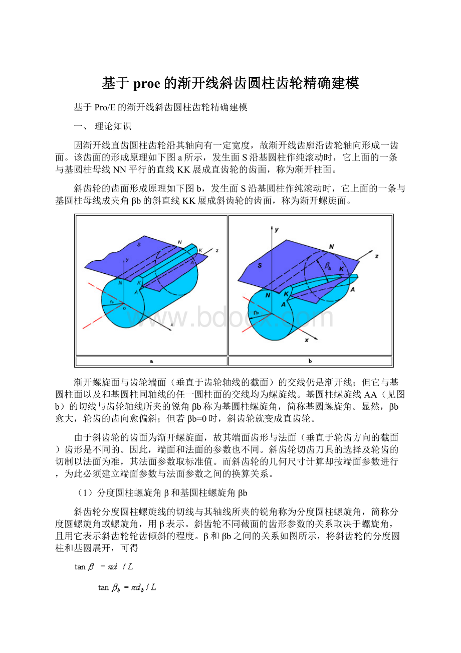 基于proe的渐开线斜齿圆柱齿轮精确建模Word下载.docx_第1页