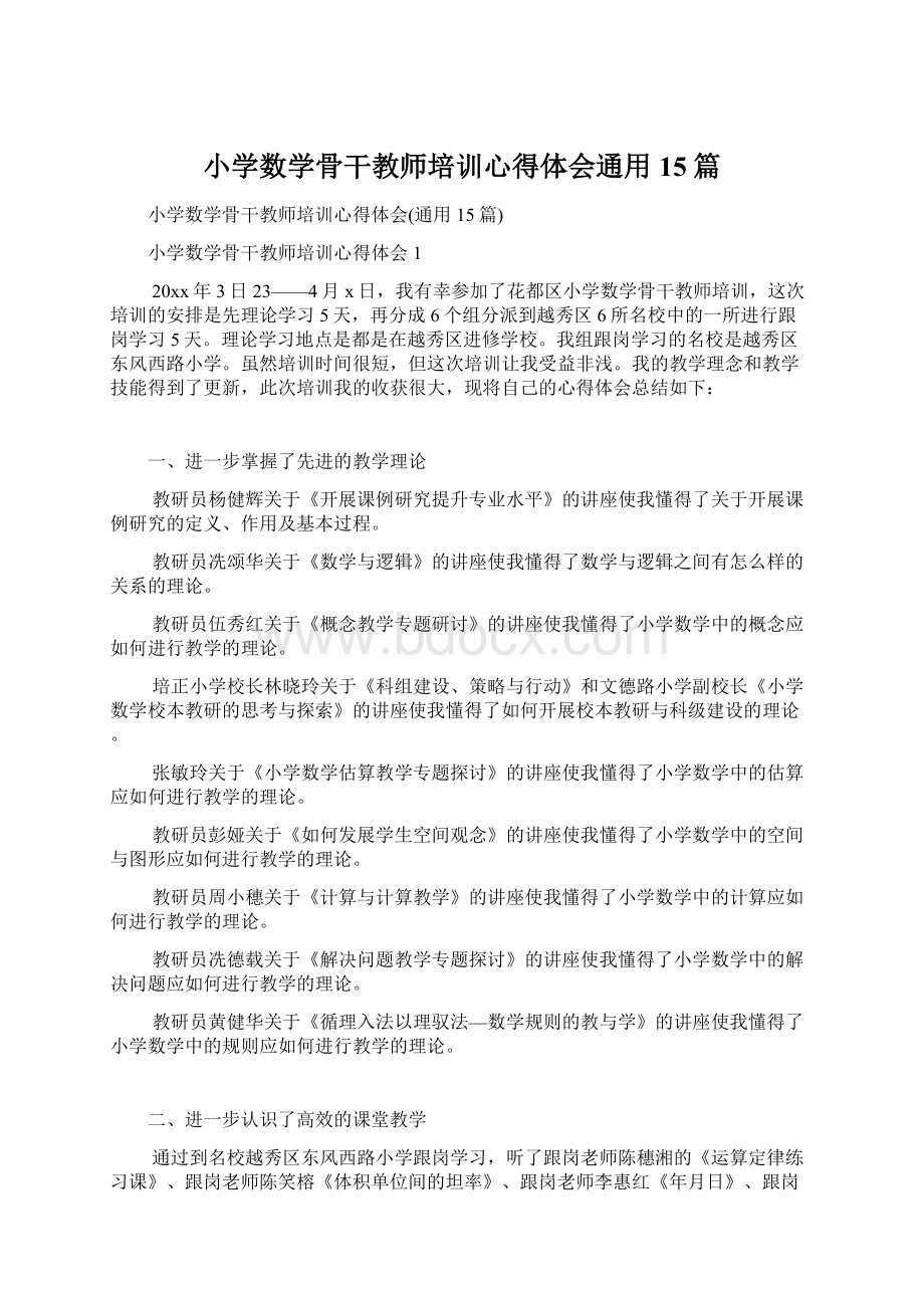 小学数学骨干教师培训心得体会通用15篇.docx_第1页