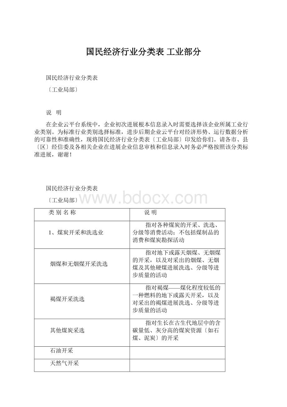 国民经济行业分类表 工业部分.docx