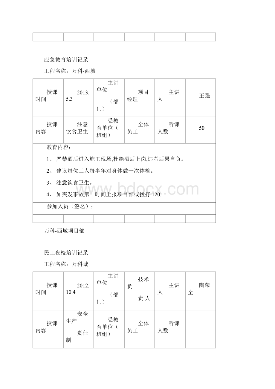 民工夜校培训记录Word格式文档下载.docx_第2页