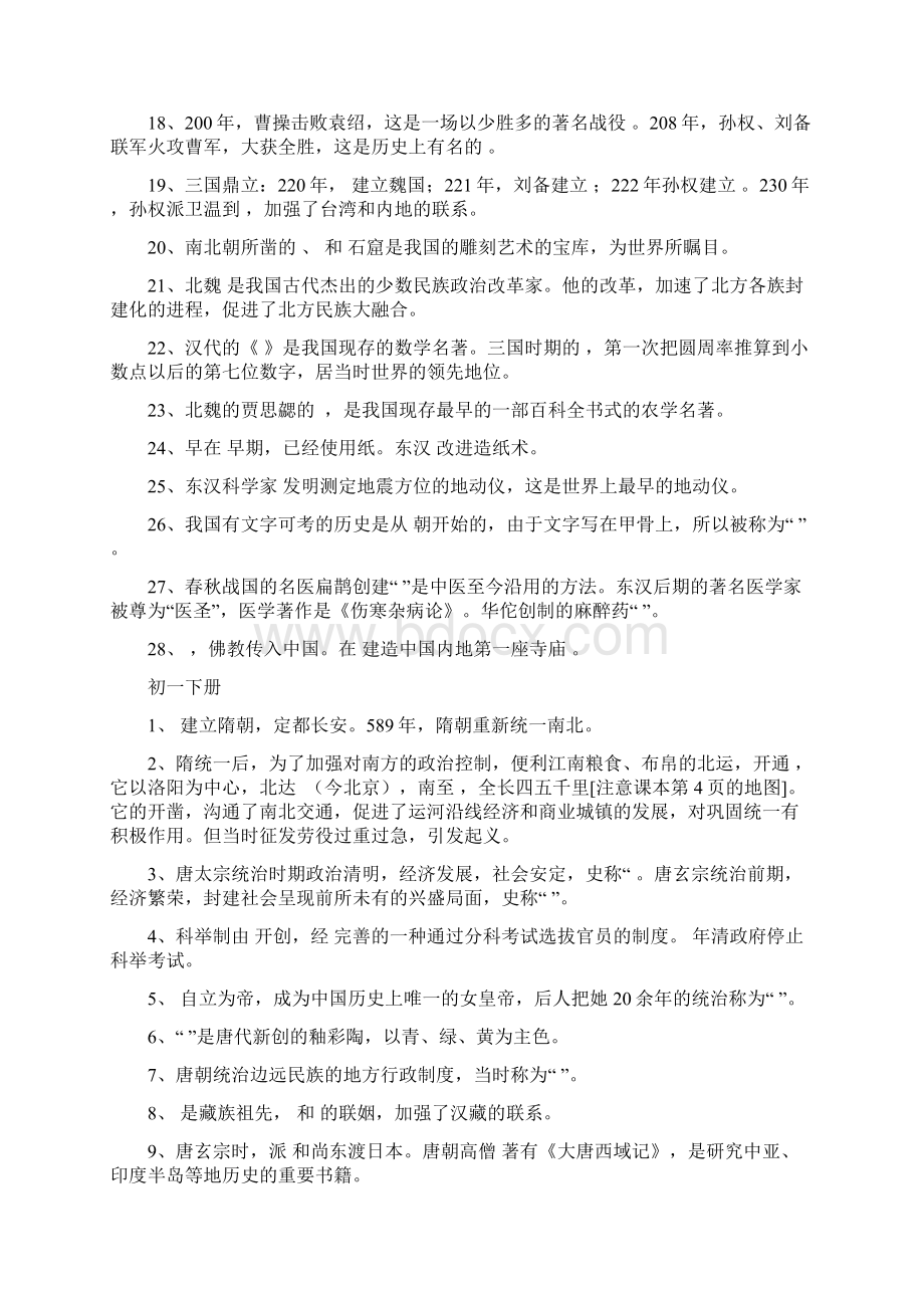 初中历史总复习填空题版知识记忆全6册.docx_第2页