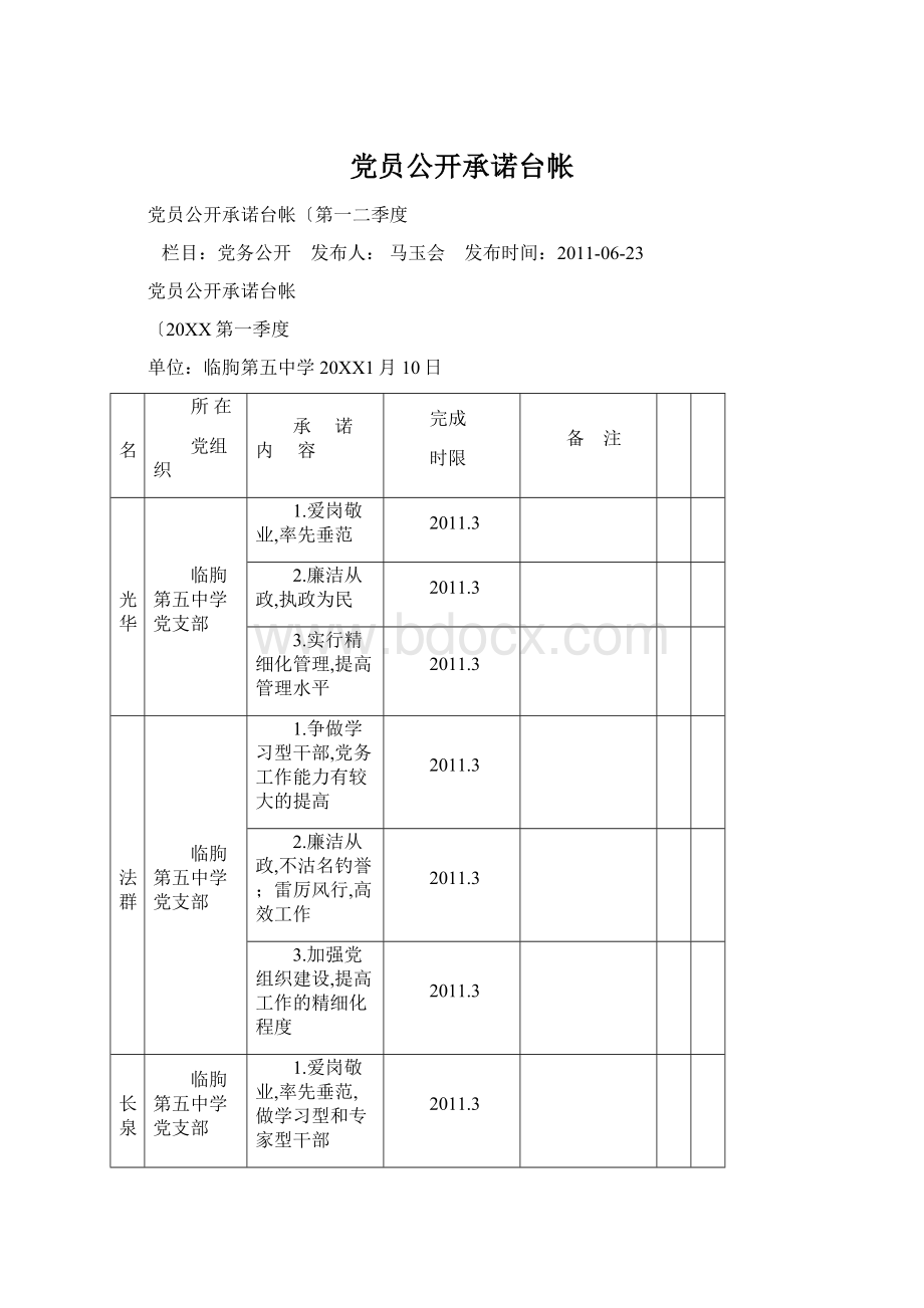 党员公开承诺台帐Word格式文档下载.docx_第1页