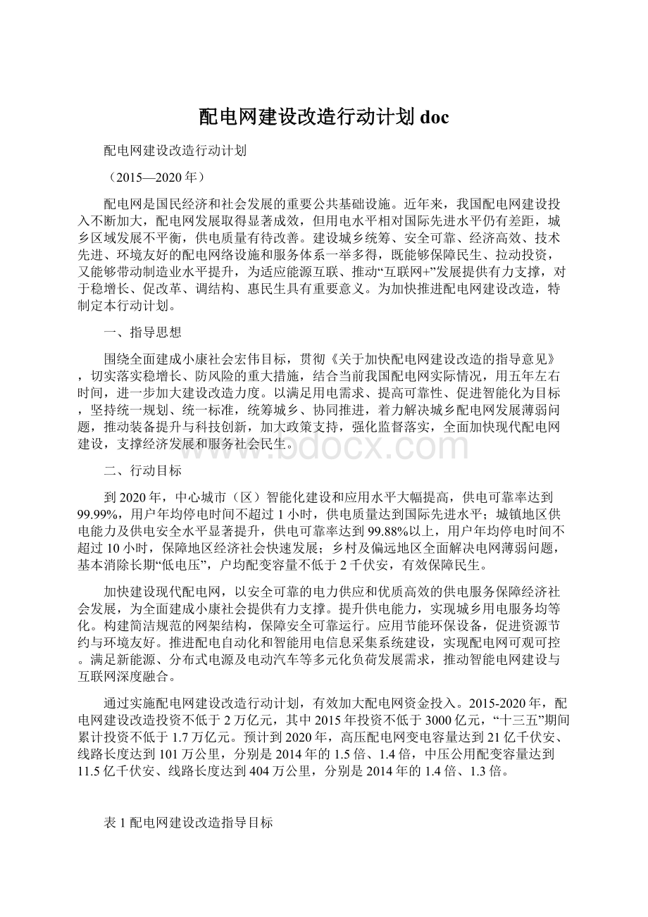 配电网建设改造行动计划doc文档格式.docx