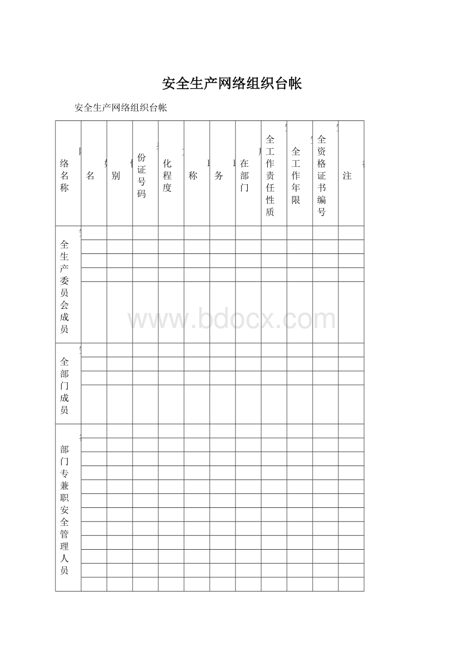 安全生产网络组织台帐Word下载.docx