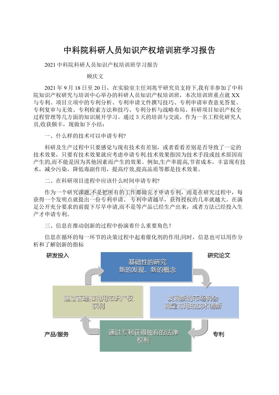 中科院科研人员知识产权培训班学习报告.docx