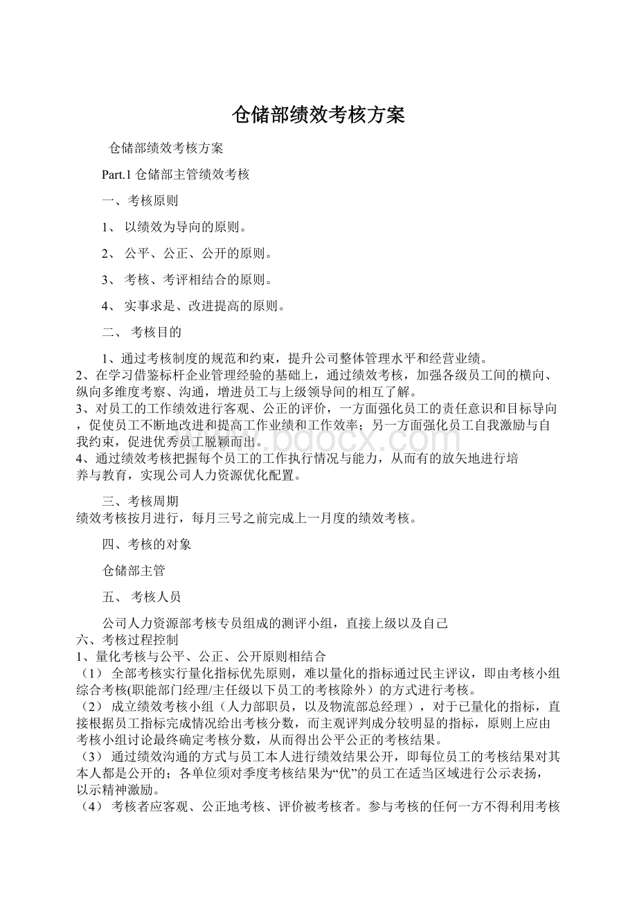 仓储部绩效考核方案Word文档下载推荐.docx