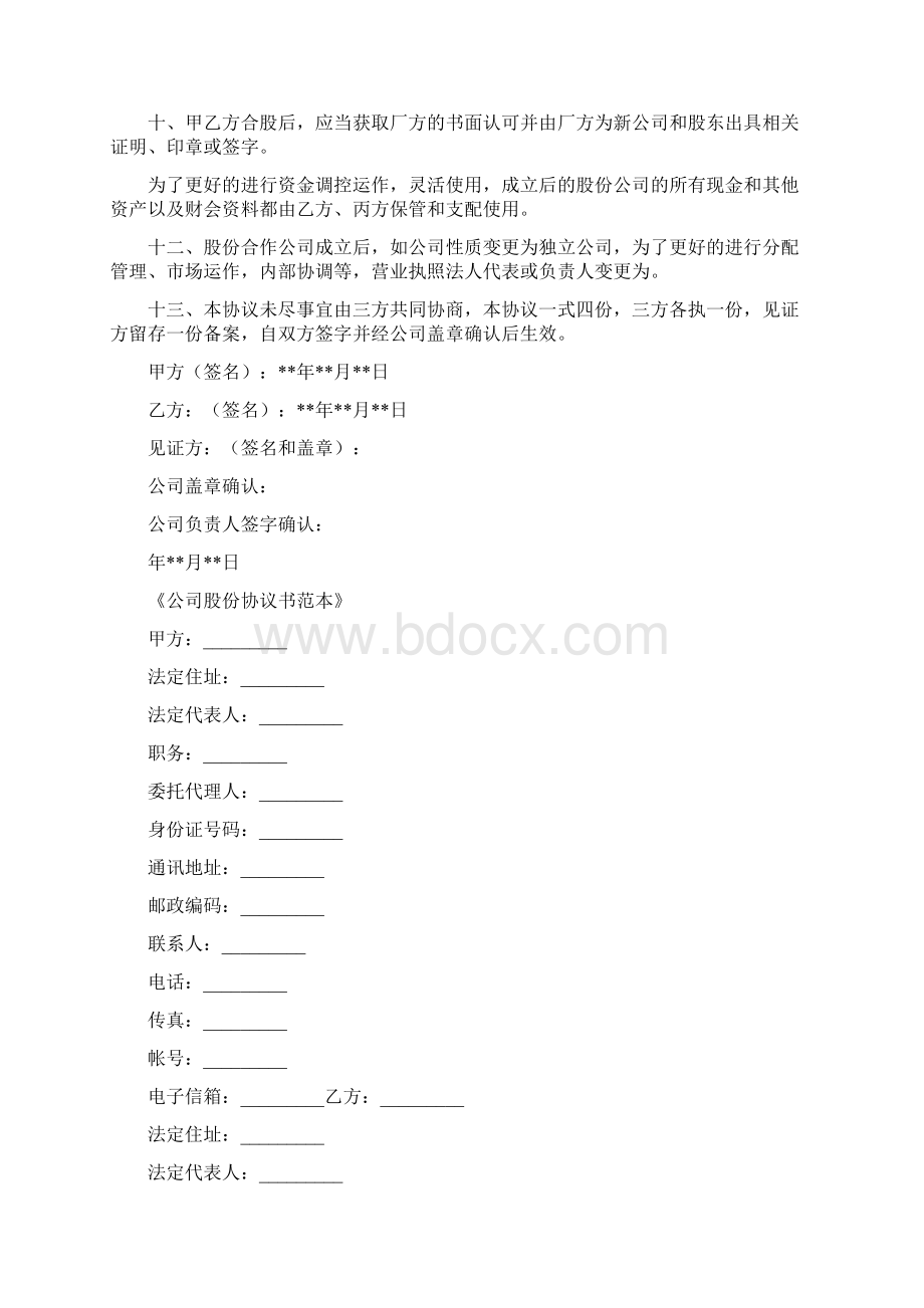 股份协议书范本完整版Word文档格式.docx_第3页