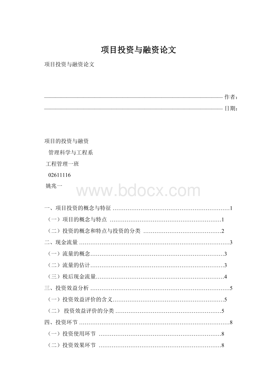 项目投资与融资论文Word下载.docx_第1页