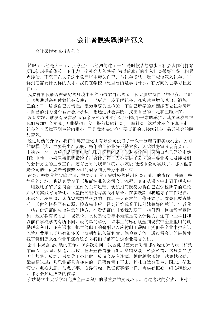 会计暑假实践报告范文Word格式文档下载.docx