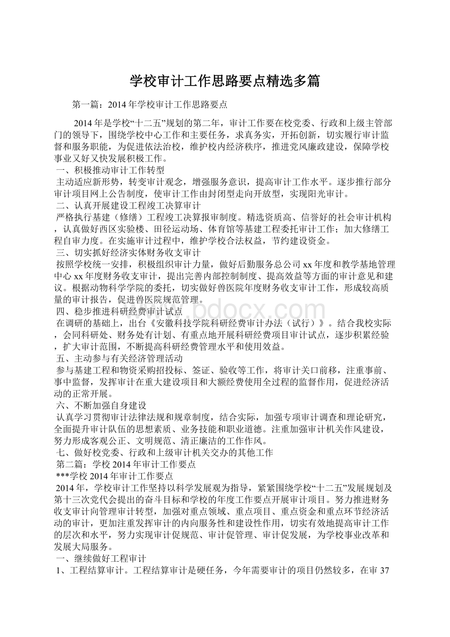 学校审计工作思路要点精选多篇.docx