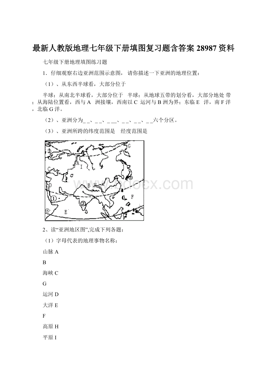 最新人教版地理七年级下册填图复习题含答案28987资料.docx_第1页