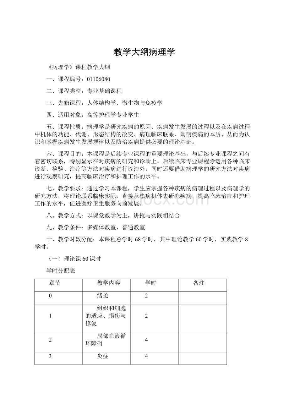 教学大纲病理学Word下载.docx