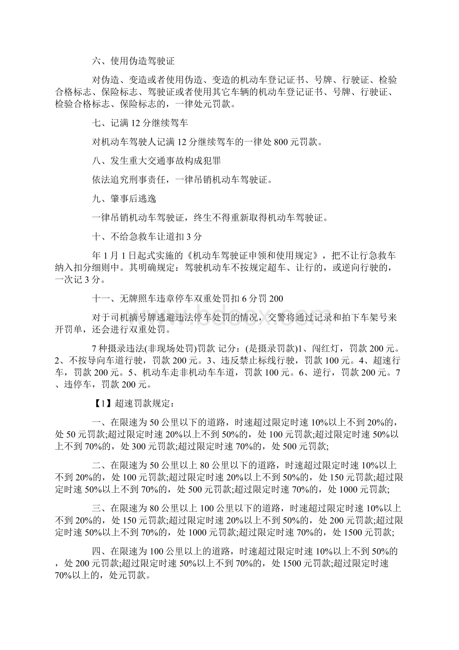 最新交通法规扣分细则的内容有哪些文档格式.docx_第2页