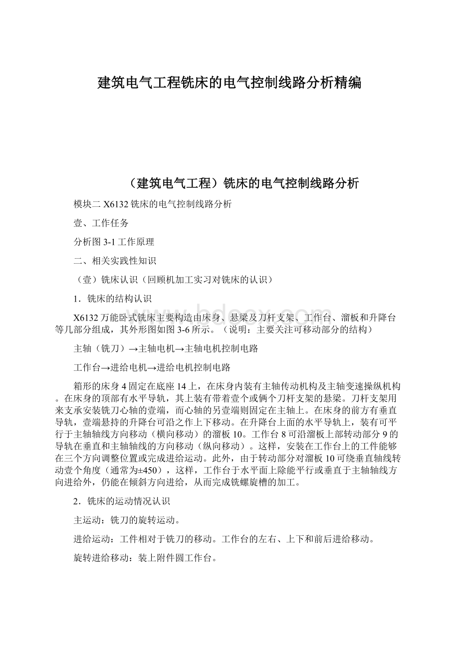 建筑电气工程铣床的电气控制线路分析精编Word格式文档下载.docx_第1页