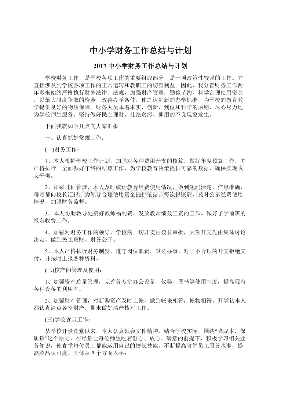 中小学财务工作总结与计划.docx