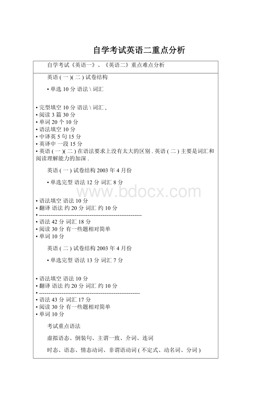 自学考试英语二重点分析Word格式文档下载.docx_第1页