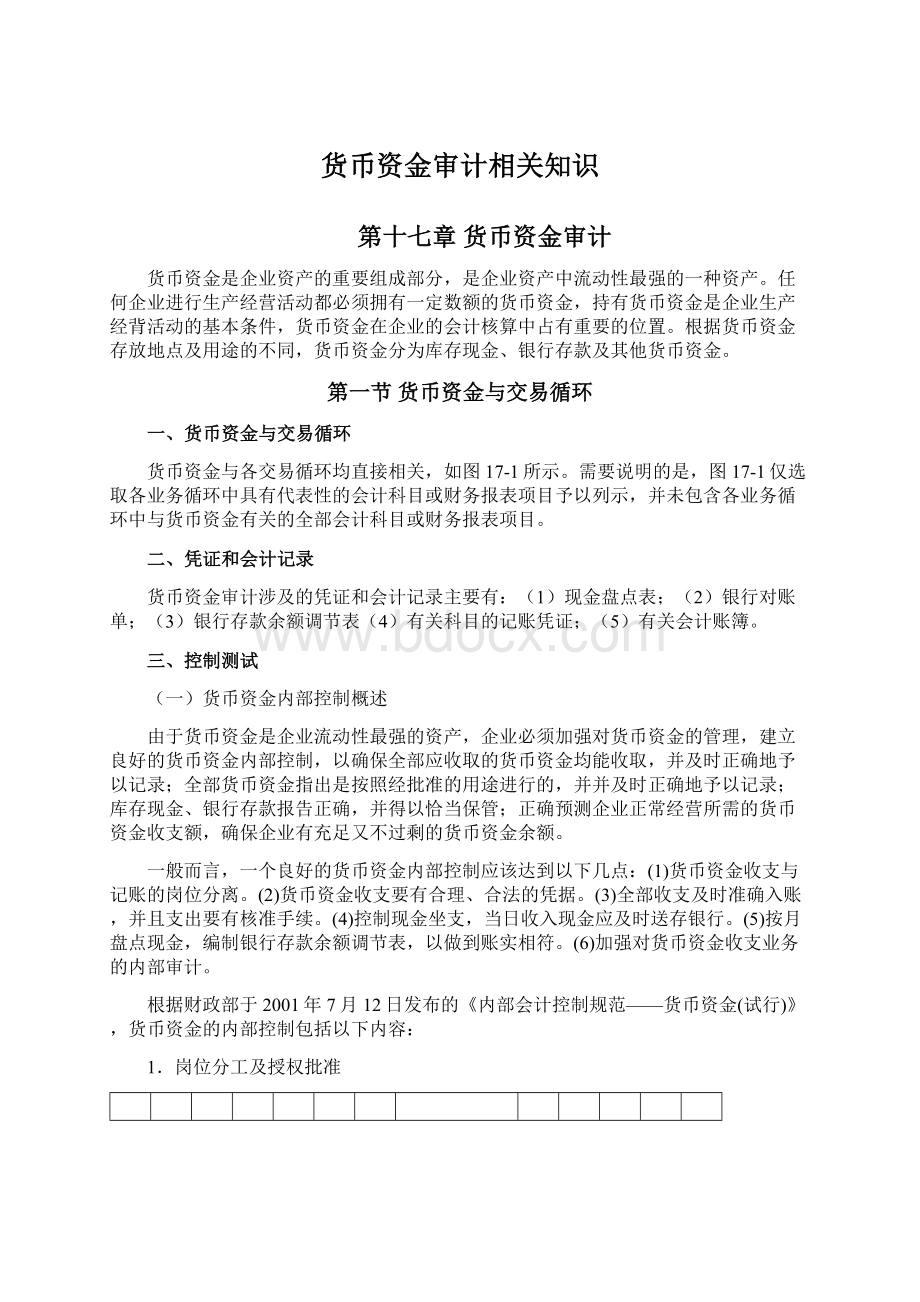 货币资金审计相关知识Word下载.docx_第1页