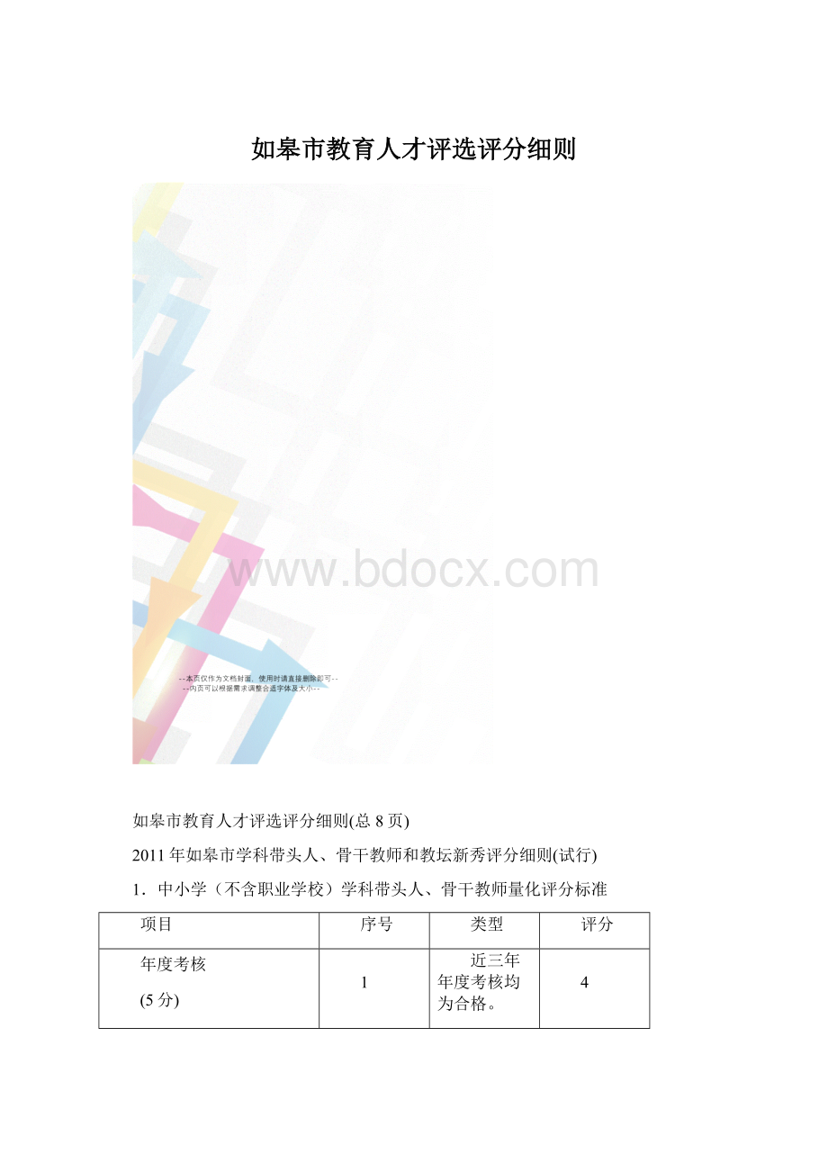 如皋市教育人才评选评分细则Word下载.docx_第1页