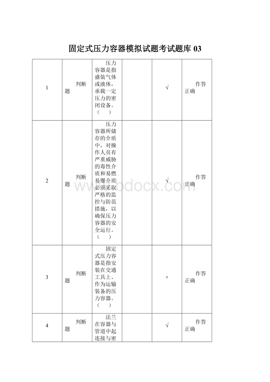 固定式压力容器模拟试题考试题库03.docx