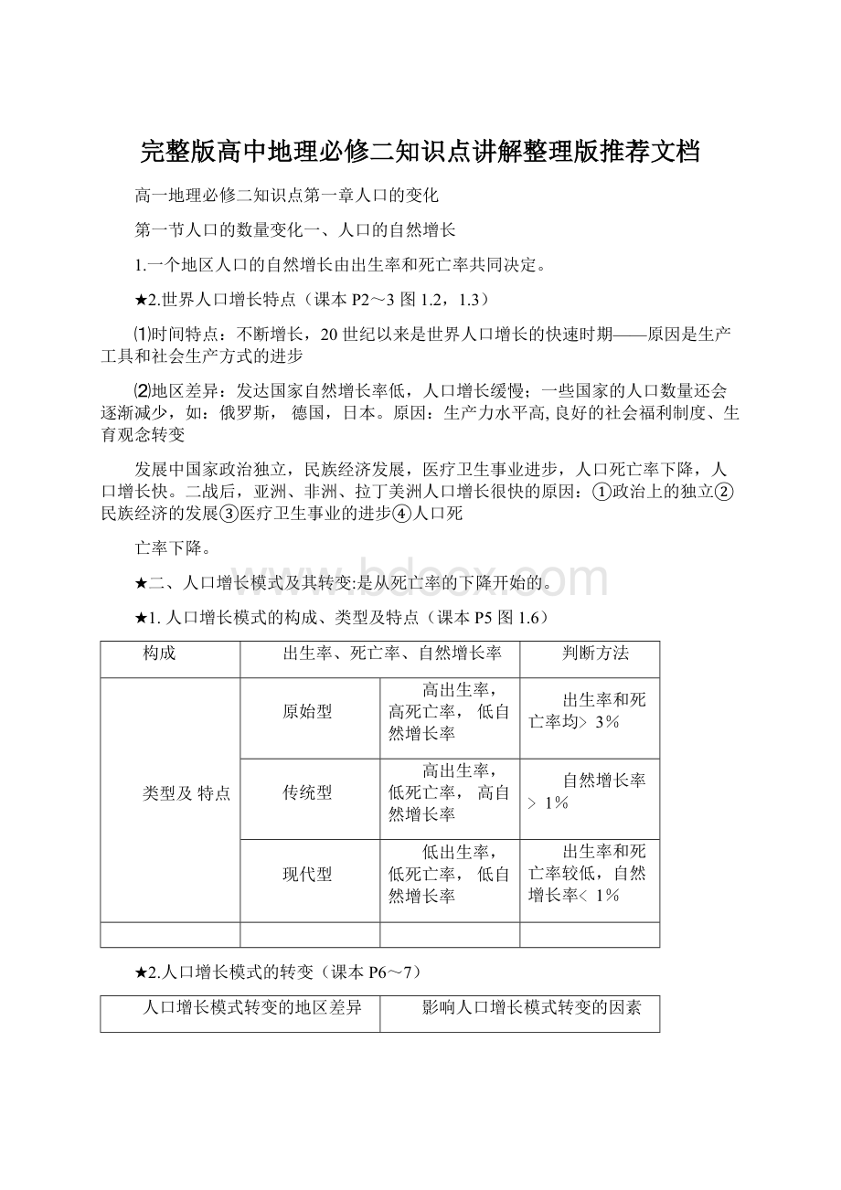 完整版高中地理必修二知识点讲解整理版推荐文档Word文档格式.docx_第1页