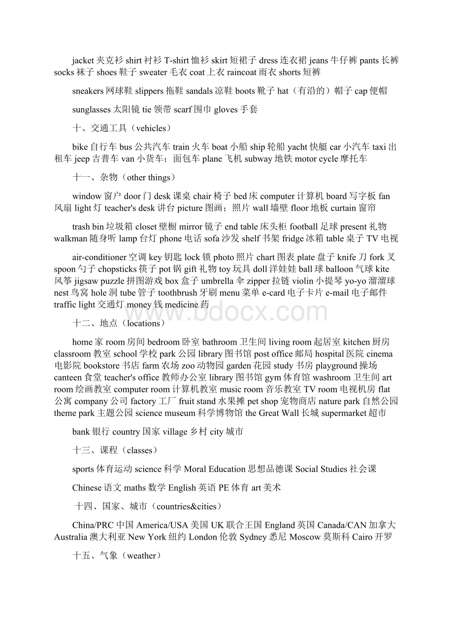 最新小学三年级到六年级的英语单词分类表Word文件下载.docx_第2页