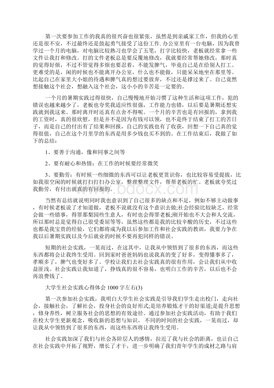 大学生社会实践心得体会1000字左右5篇文档格式.docx_第3页