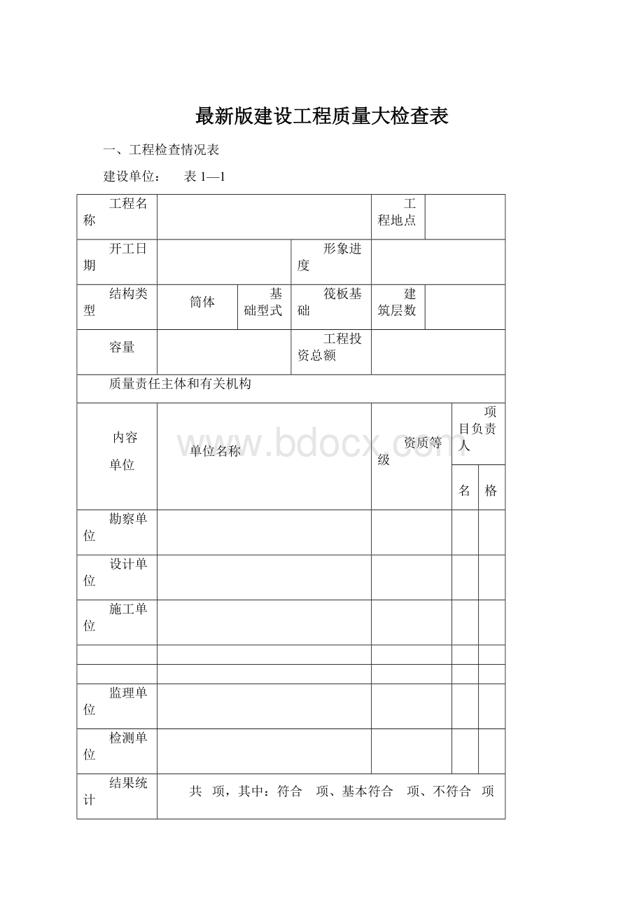 最新版建设工程质量大检查表Word下载.docx