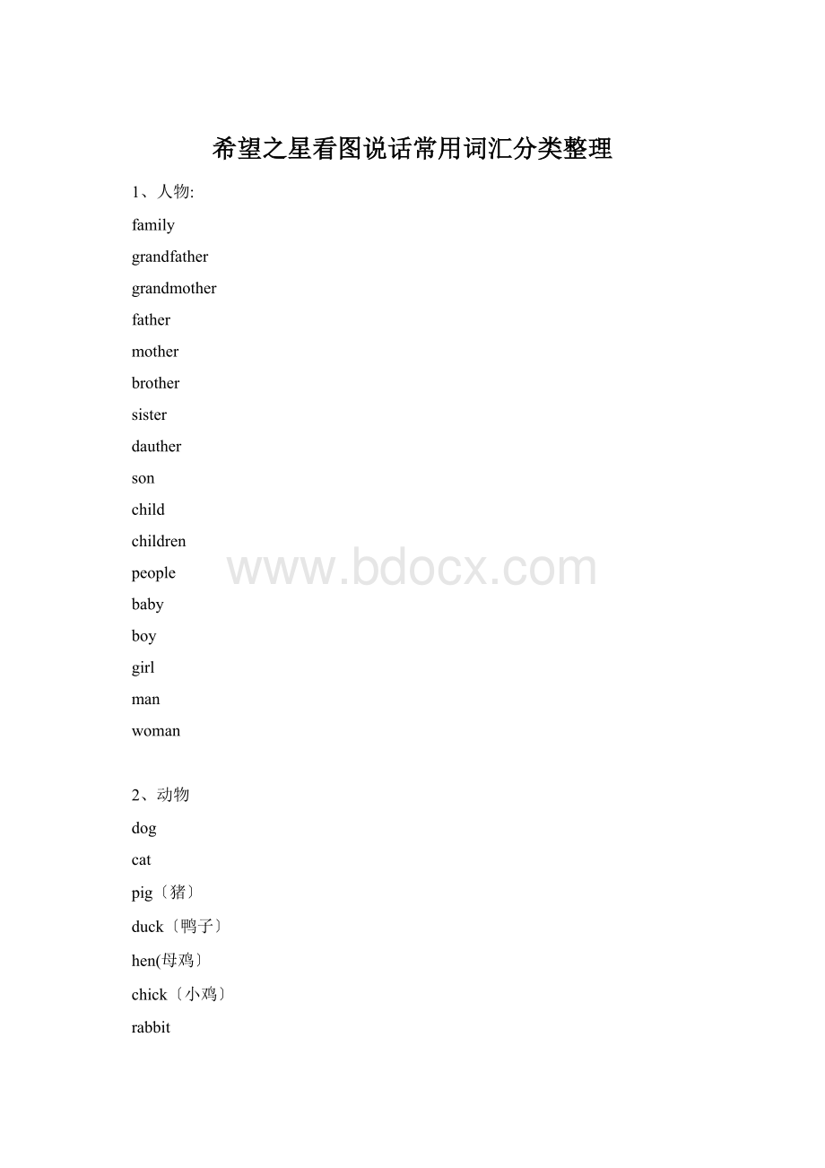希望之星看图说话常用词汇分类整理Word下载.docx_第1页