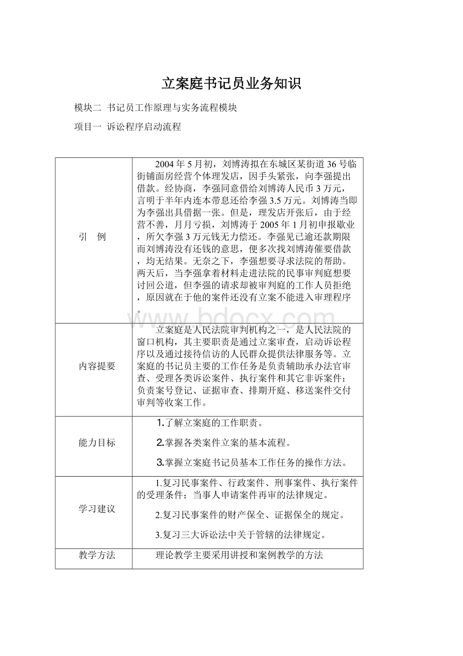 立案庭书记员业务知识Word文档下载推荐.docx