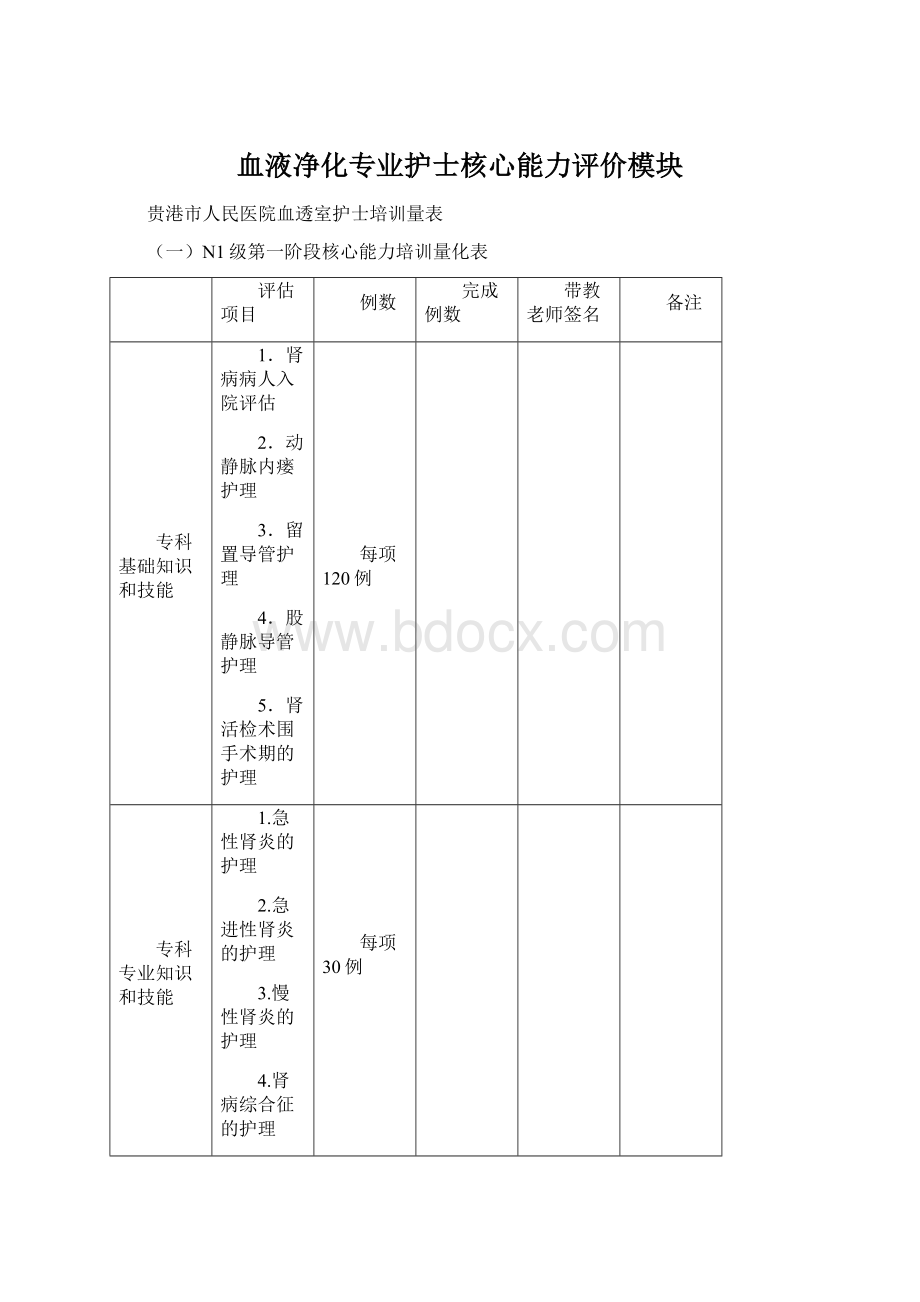 血液净化专业护士核心能力评价模块文档格式.docx