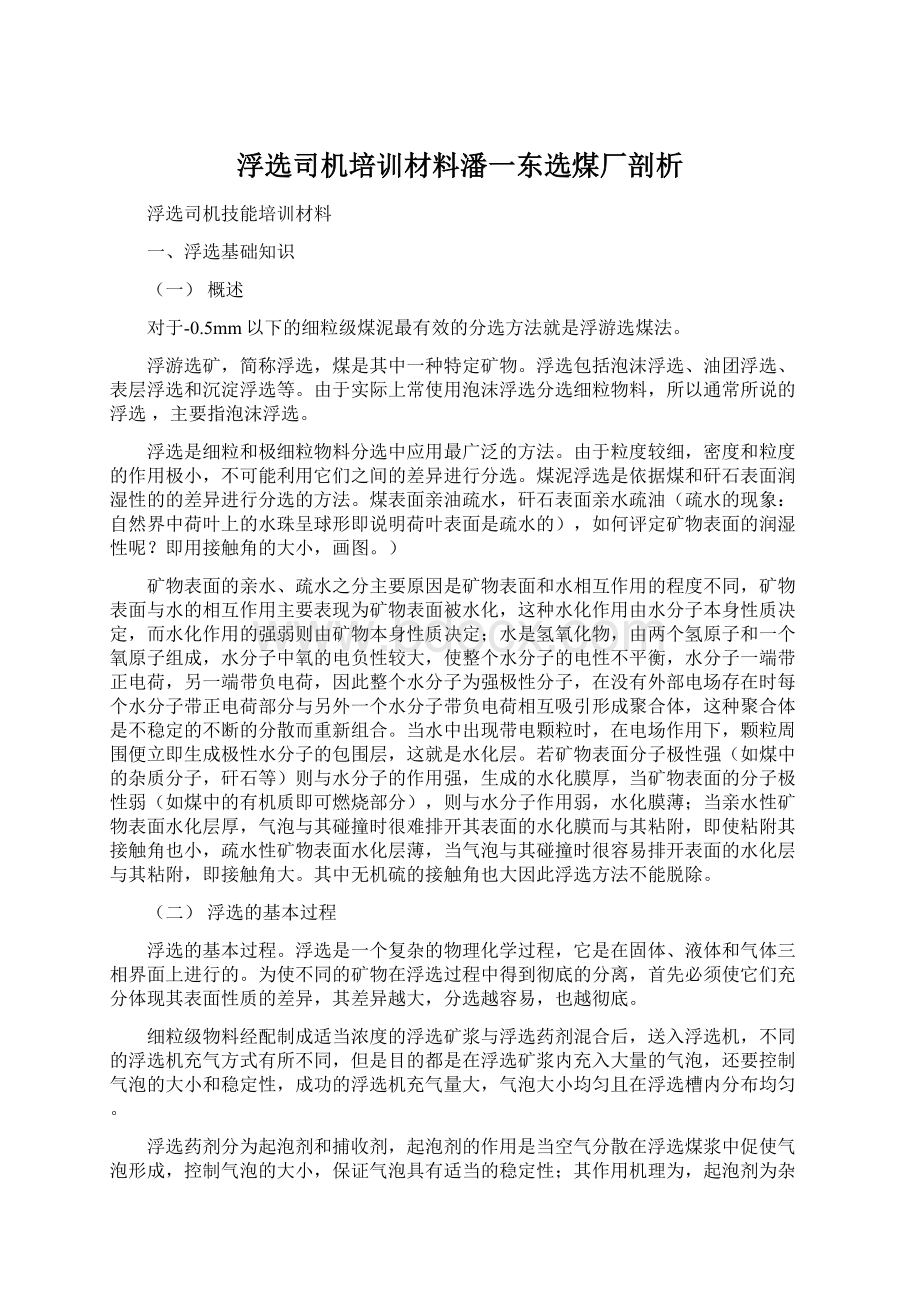 浮选司机培训材料潘一东选煤厂剖析.docx