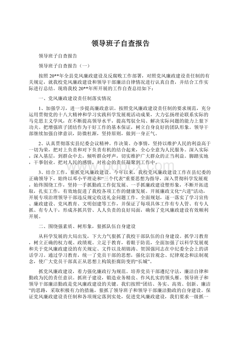 领导班子自查报告Word文档下载推荐.docx_第1页