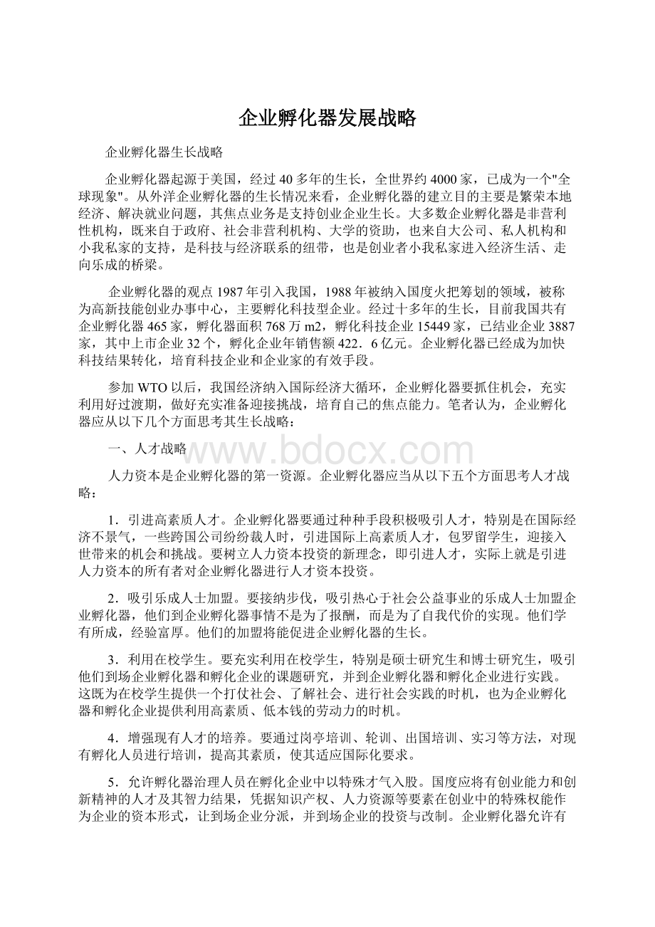 企业孵化器发展战略.docx