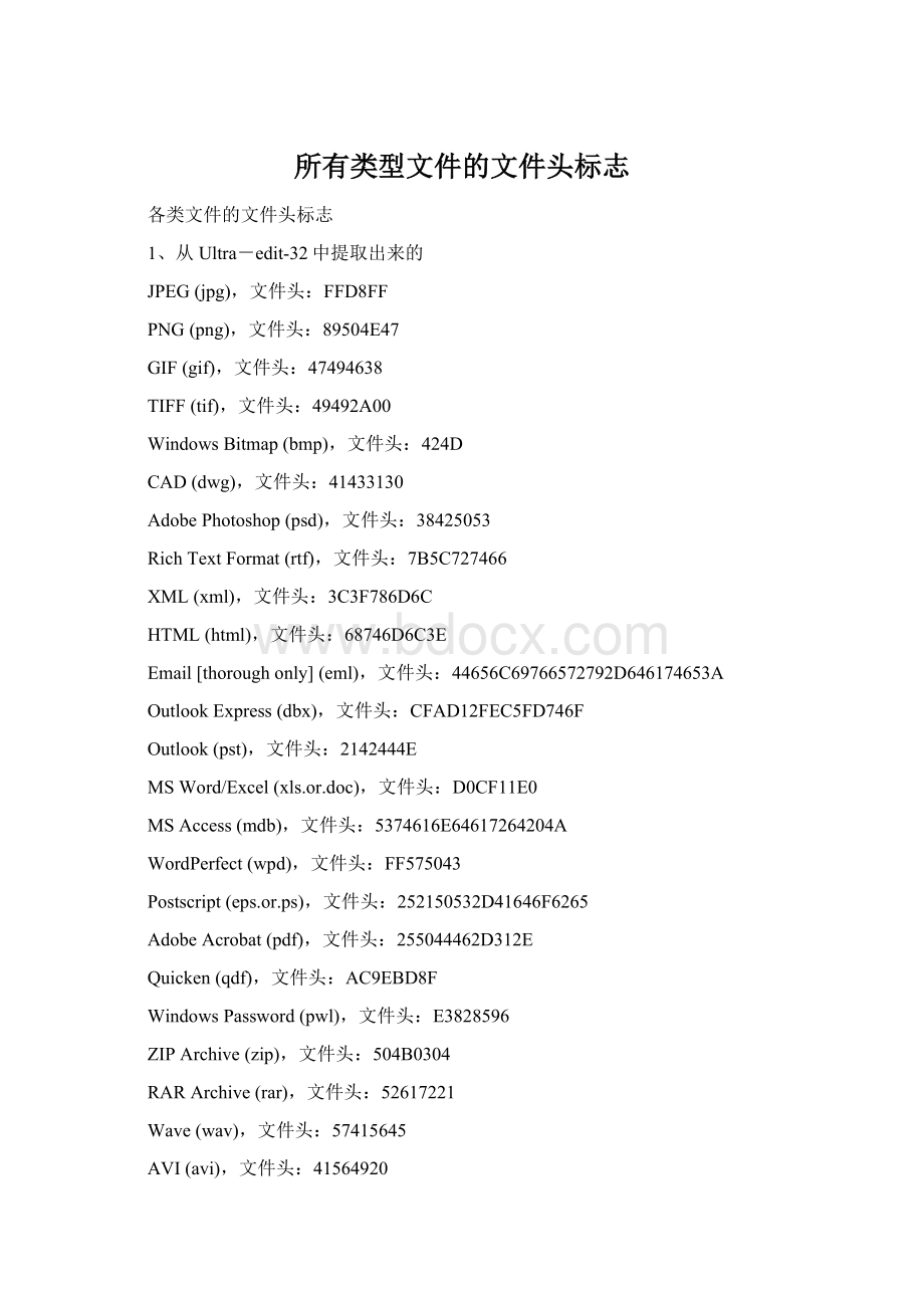 所有类型文件的文件头标志Word下载.docx