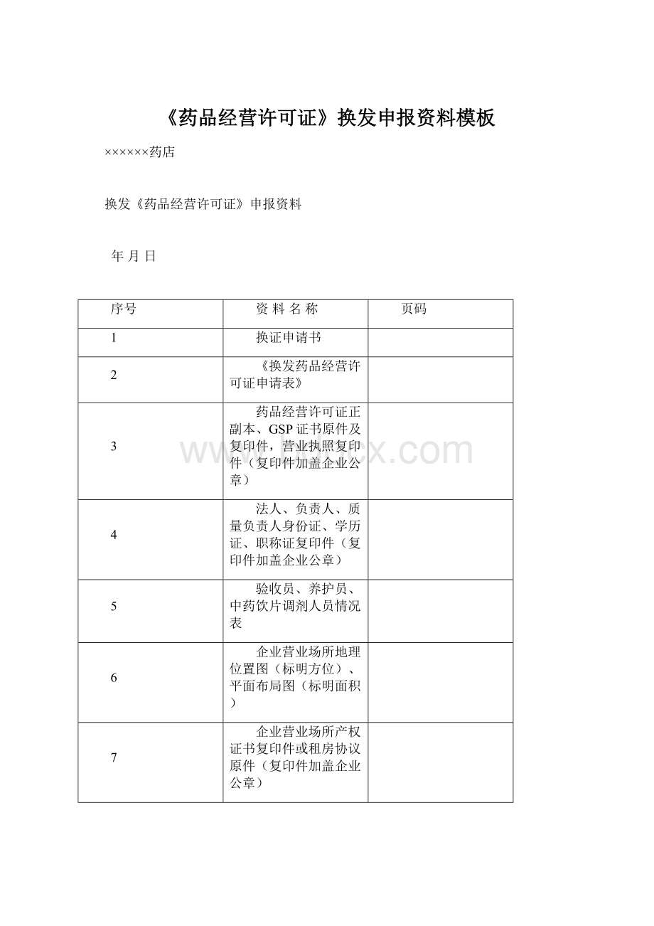 《药品经营许可证》换发申报资料模板Word下载.docx_第1页