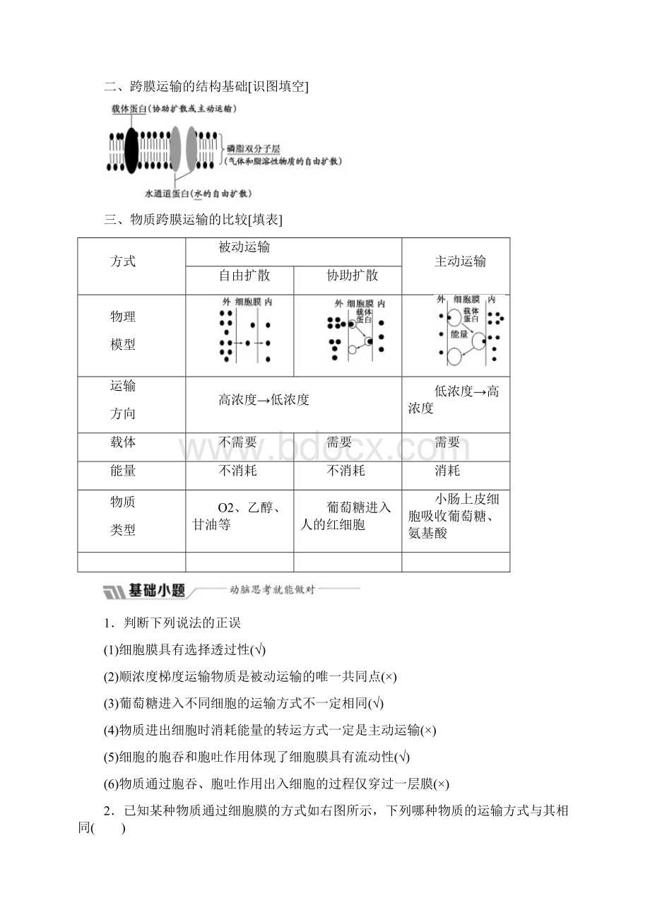 高中生物苏教版必修1教学案第三章 第三节 第1课时 被动运输和主动运输 Word版含答案.docx_第2页