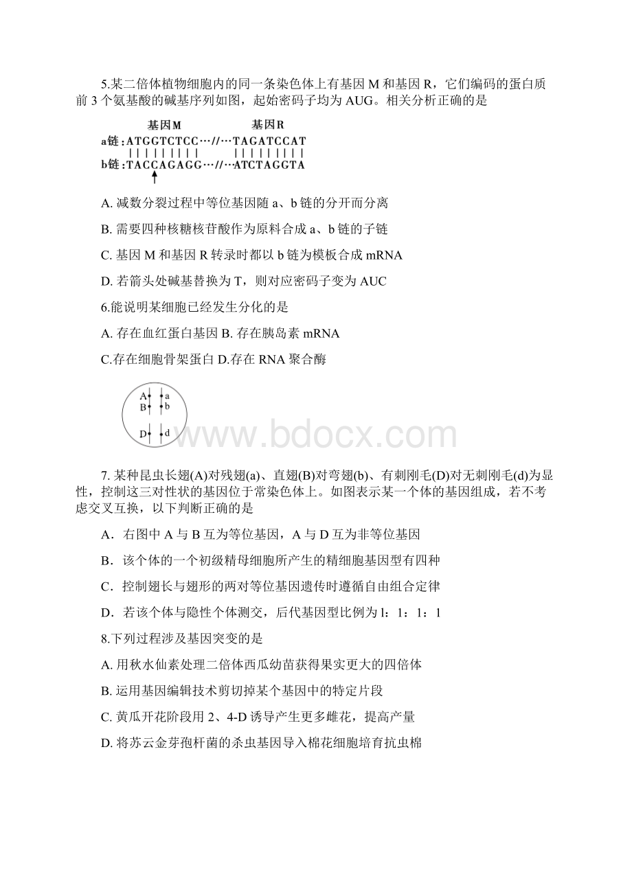 北京市东城区学年第一学期高三期末生物试题及答案.docx_第2页