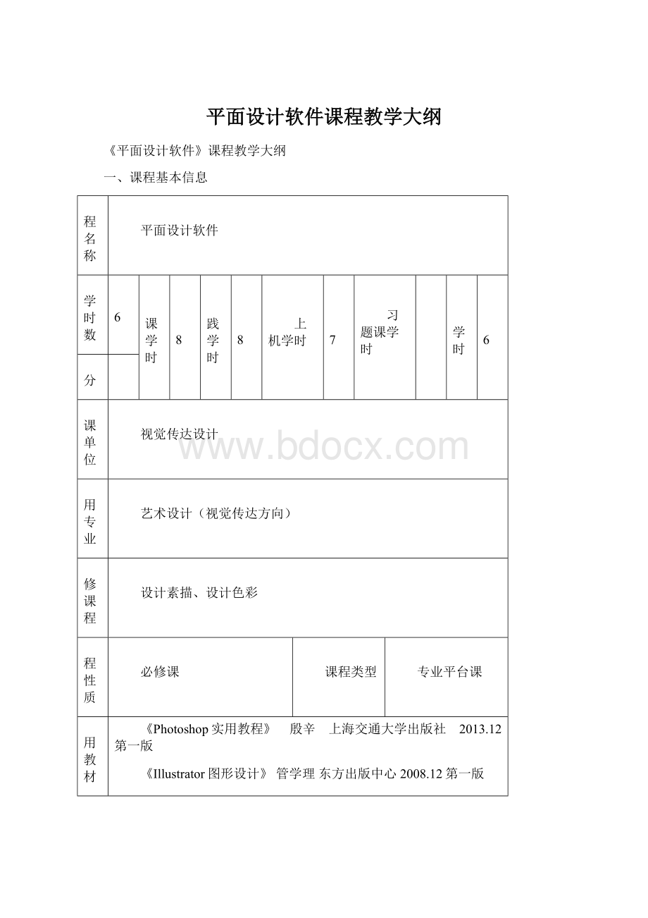 平面设计软件课程教学大纲Word文件下载.docx_第1页