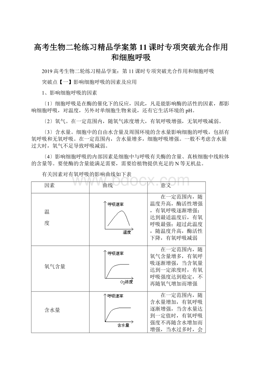 高考生物二轮练习精品学案第11课时专项突破光合作用和细胞呼吸.docx