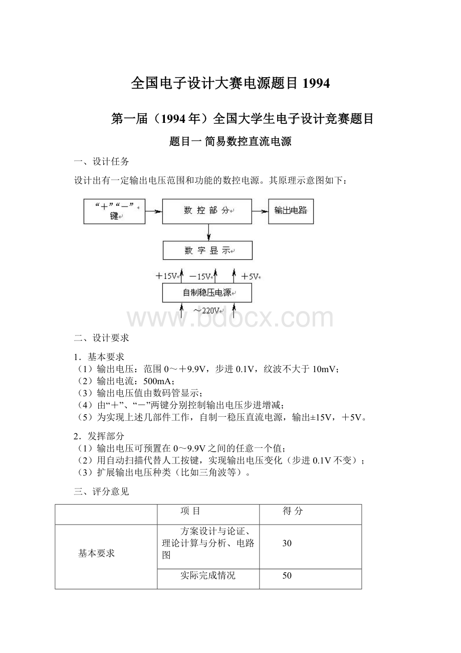 全国电子设计大赛电源题目1994Word格式.docx