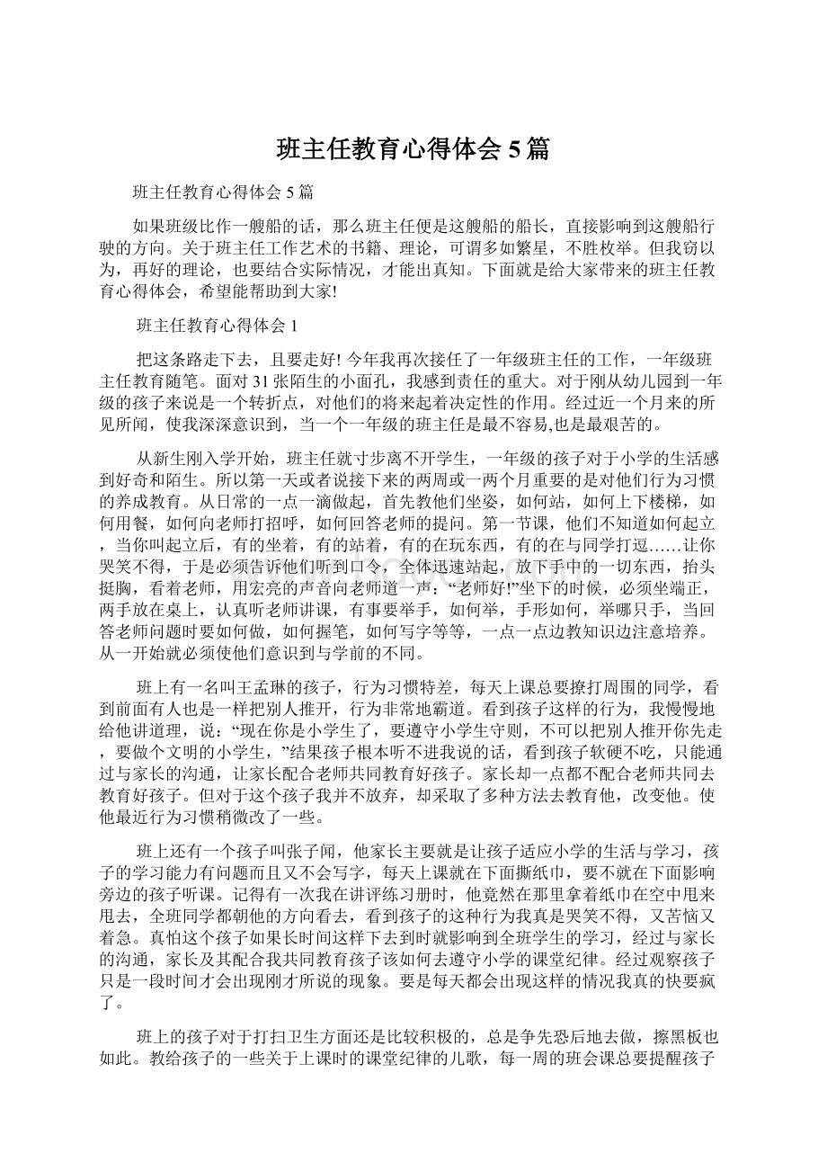 班主任教育心得体会5篇.docx