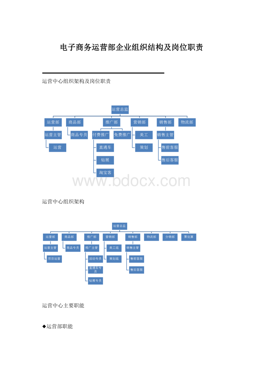 电子商务运营部企业组织结构及岗位职责.docx