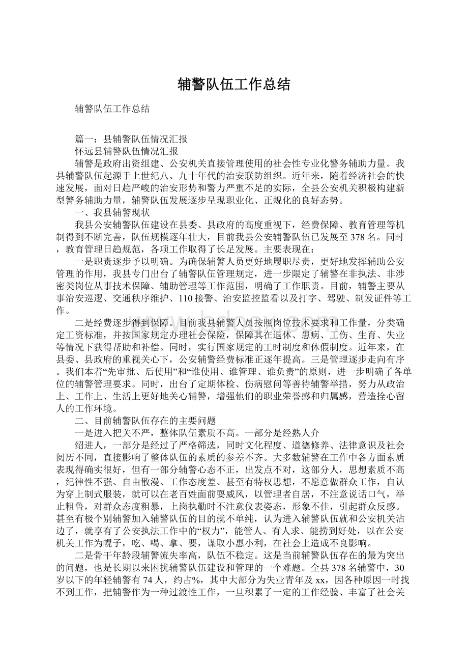 辅警队伍工作总结文档格式.docx_第1页