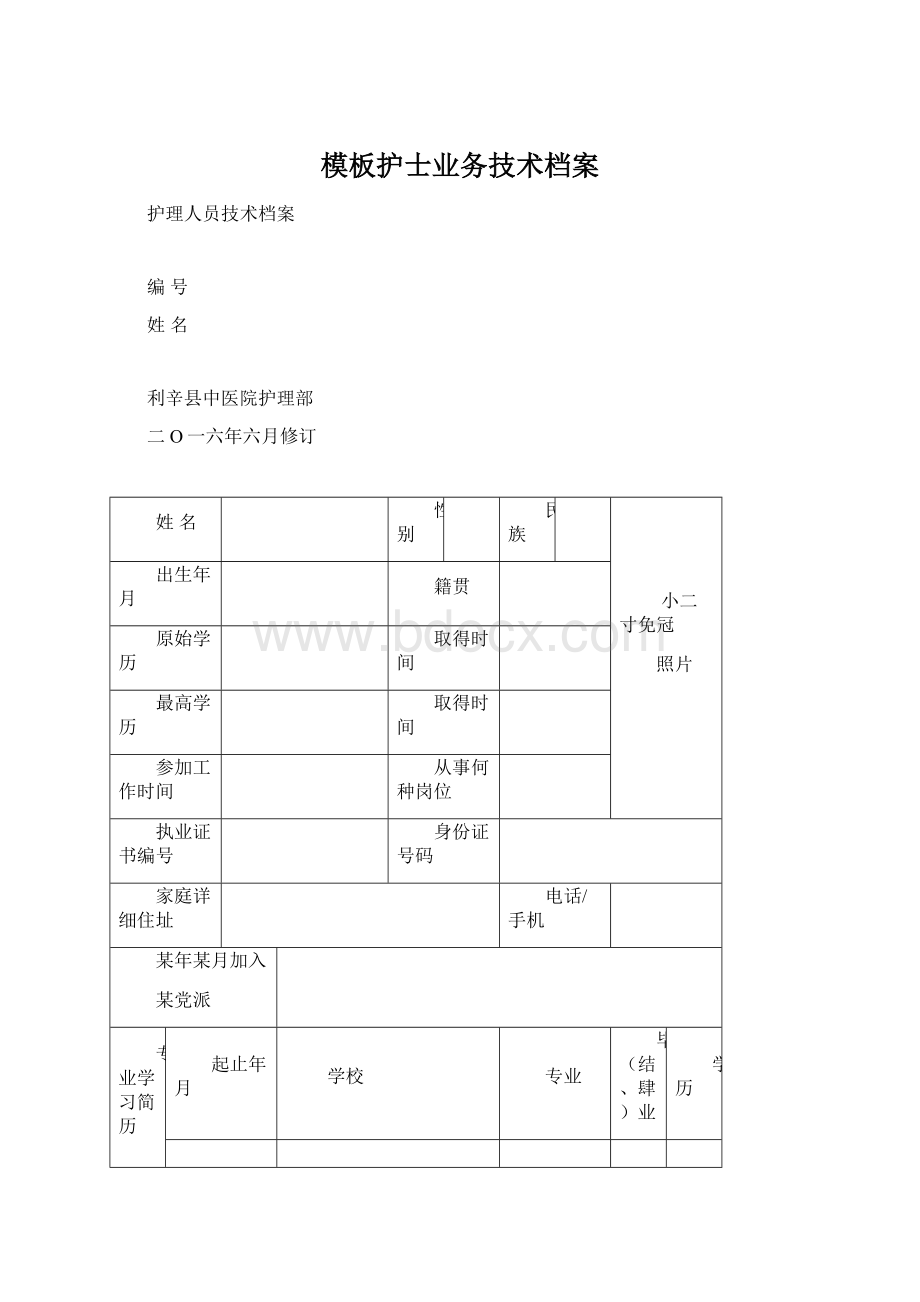 模板护士业务技术档案.docx